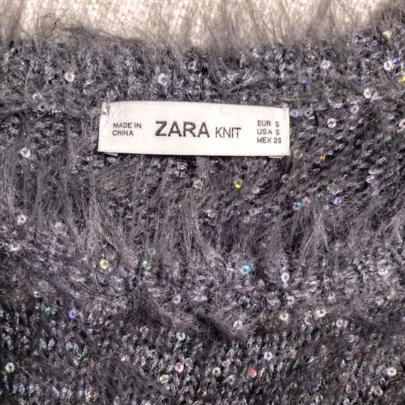✨HP✨ZARA Bling Sequin Fuzzy Knit Sweater *Size* Small - Picture 6 of 12
